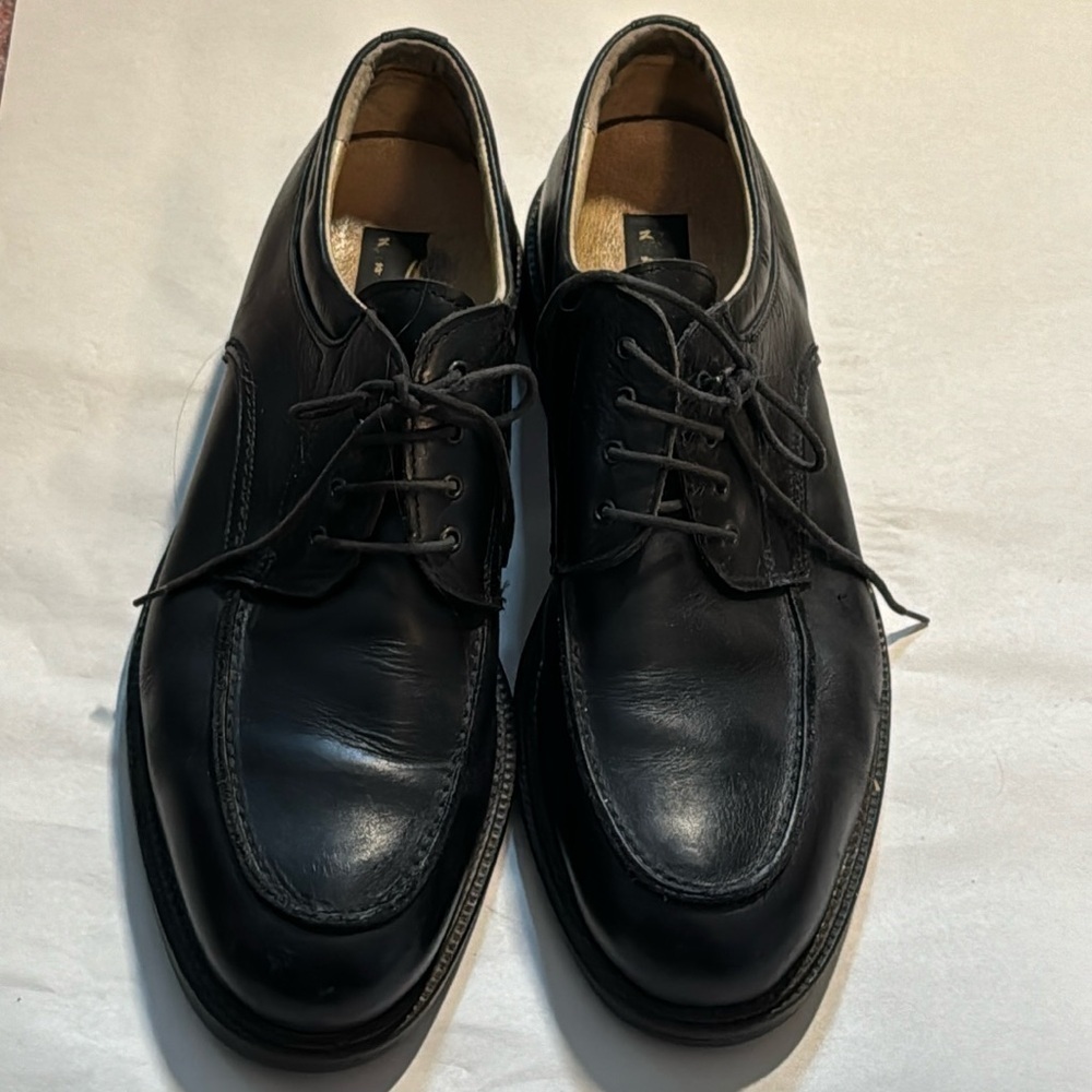 NATHA lace up black leather men’s shoes rubber soles‎ Sz 13
